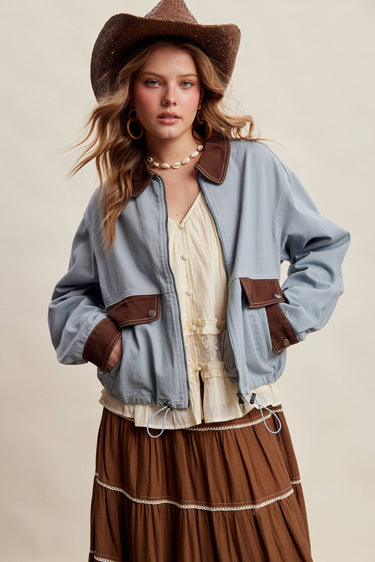 Maeve Contrast Trim Western Utility Jacket