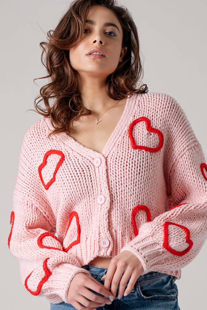 Puffy Heart Crochet Knit Cardigan