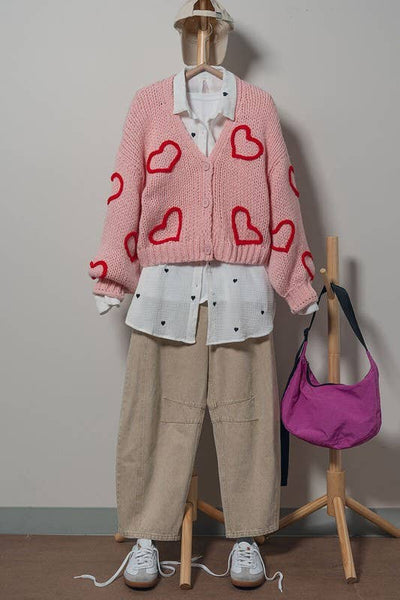 Puffy Heart Crochet Knit Cardigan