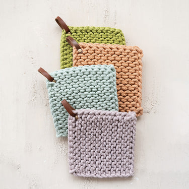 Crochet Pot Holder with Leather Loop