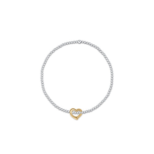 Classic Sterling Mixed Metal 2.5mm Bead Bracelet-Love Gold Charm