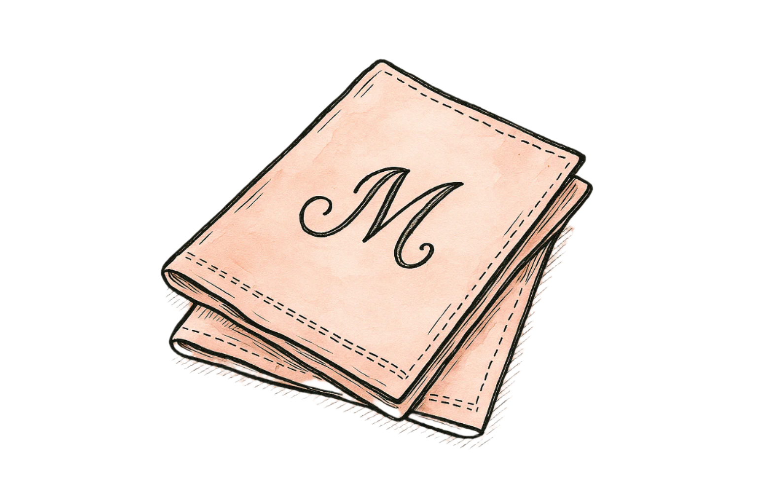 Stitched monogramming on napkins watercolor line art icon
