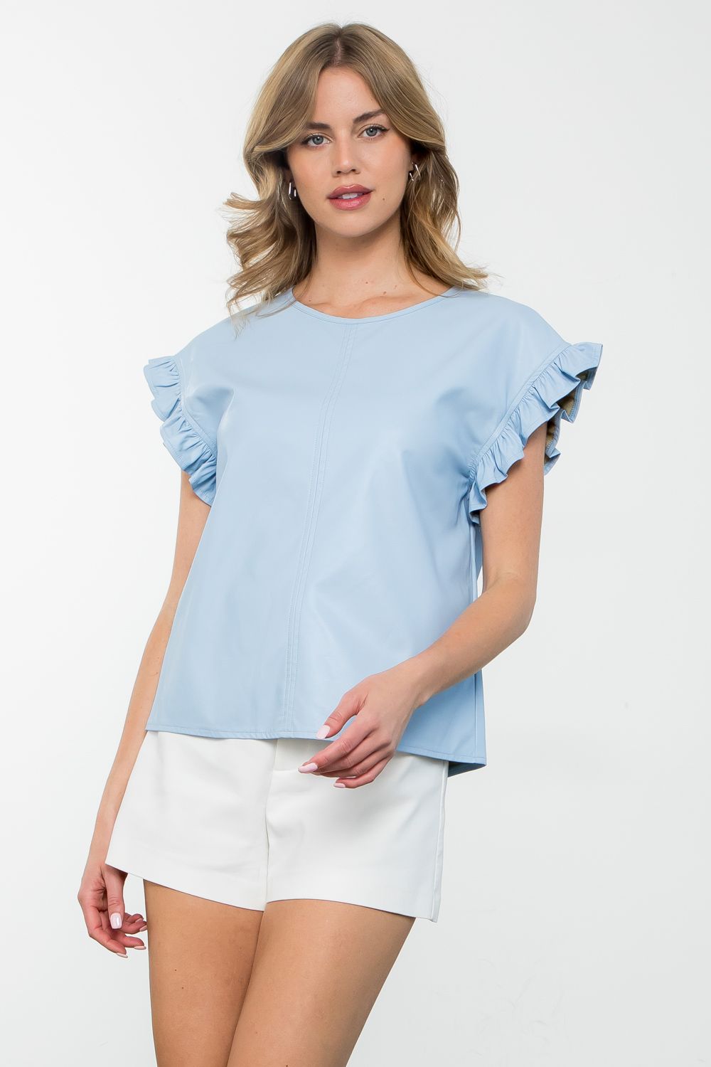Harper Ruched Sleeve Leather Top