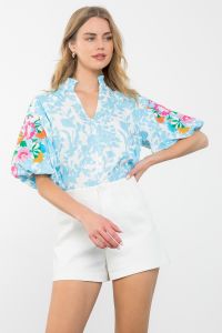 Madelyn Embroidered Puff Sleeve Print Top