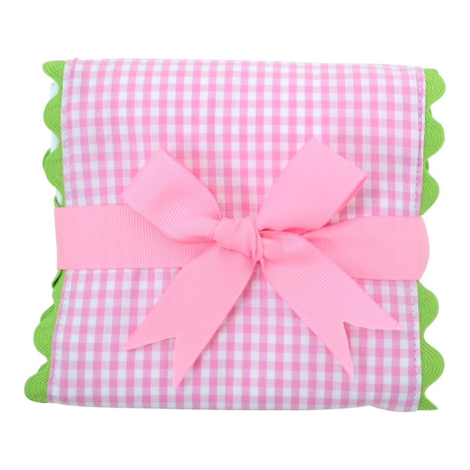 Fancy Pink Gingham With Green Trim Burp