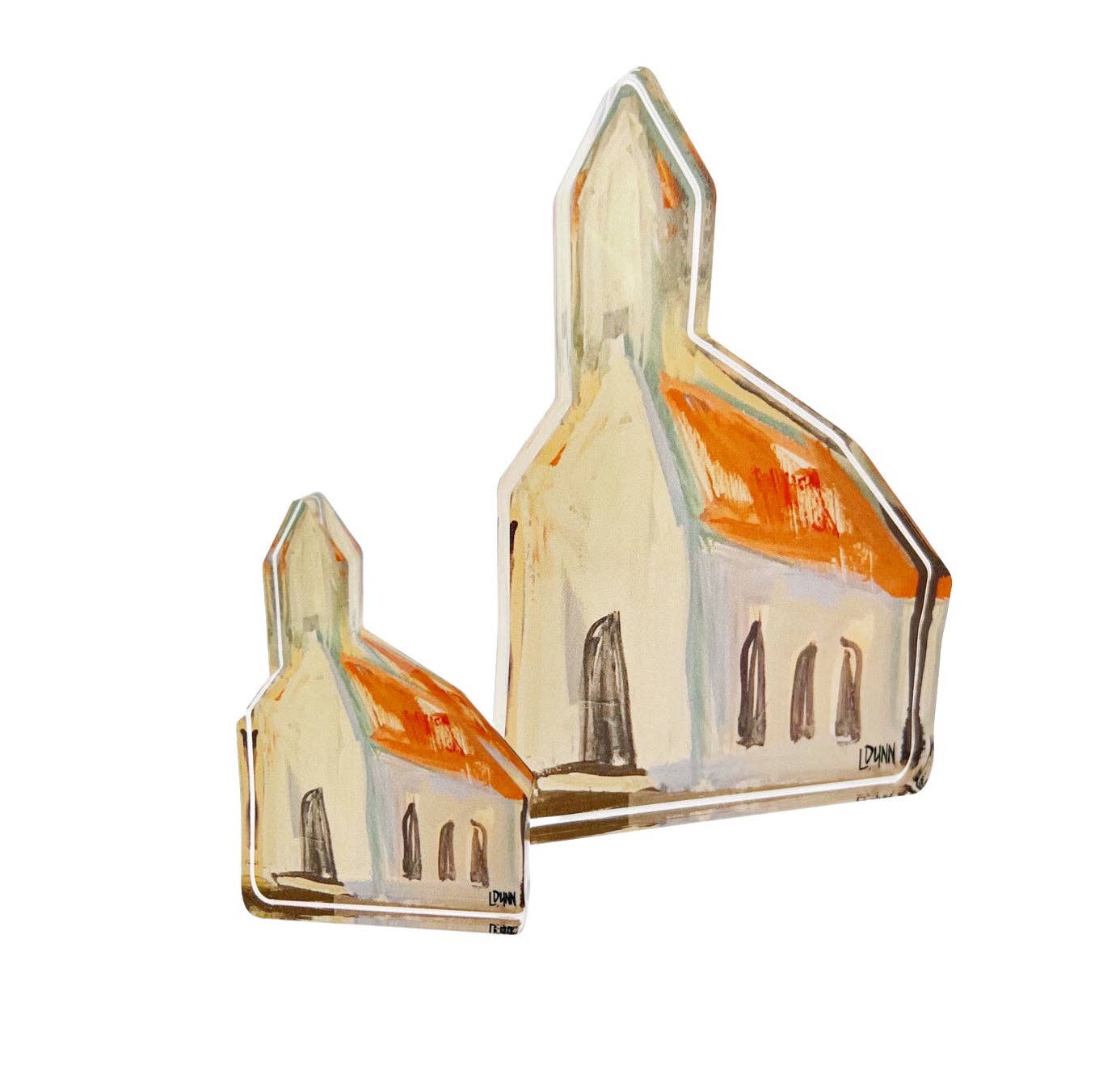 Small Church With Orange Roof Acrylic Block LARGE