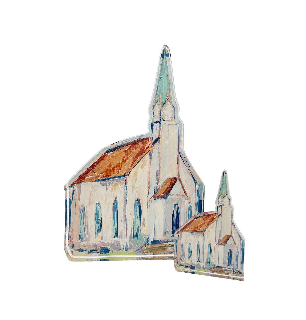 Large Church With Red Roof Acrylic Block BITTY SIZE