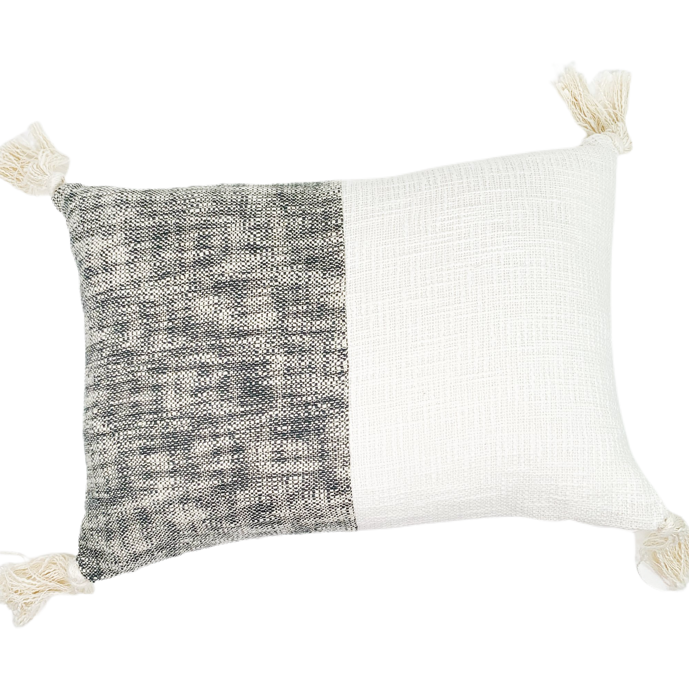 Two Toned Tasseled Pillow- Black & White