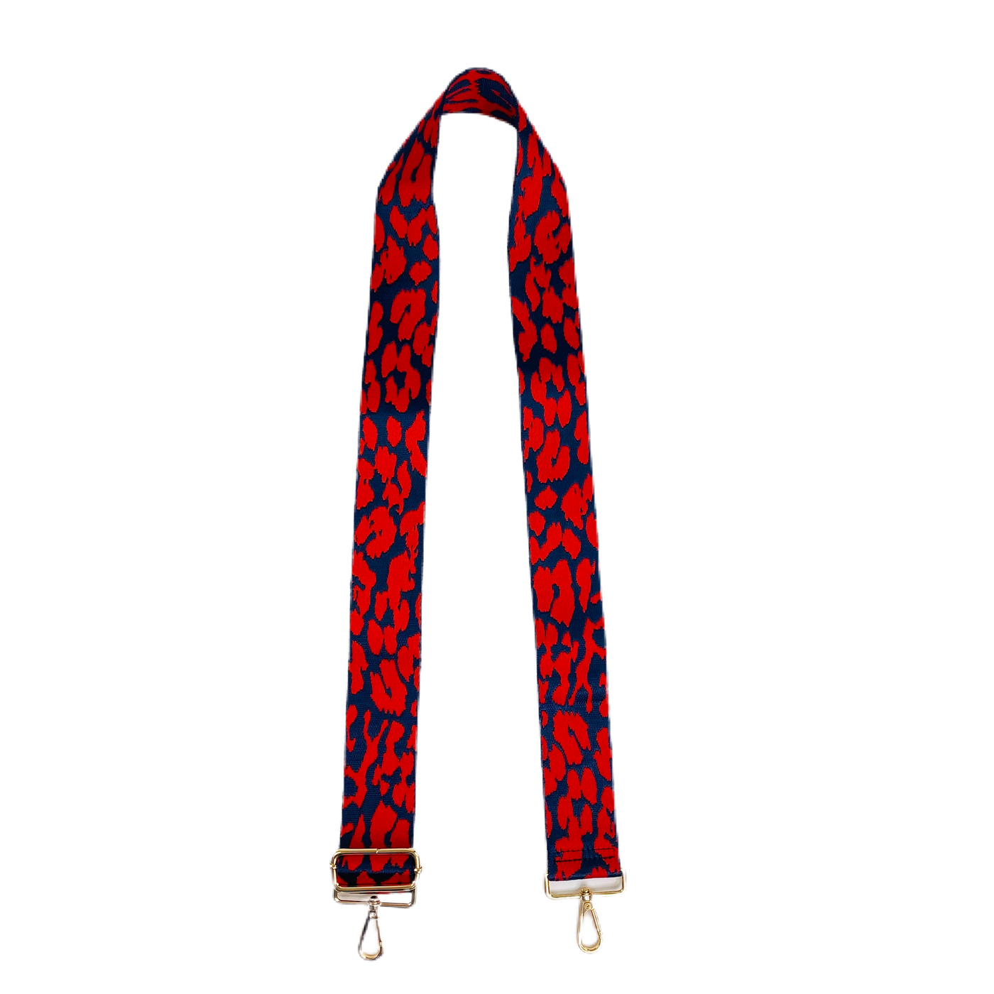Adjustable Embroidered Red/Navy Leopard Bag Strap