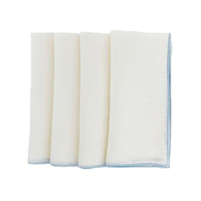 Linen Napkins-Off White with Marine Blue