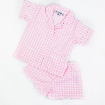 Pink Gingham Short PJ Set for Girls