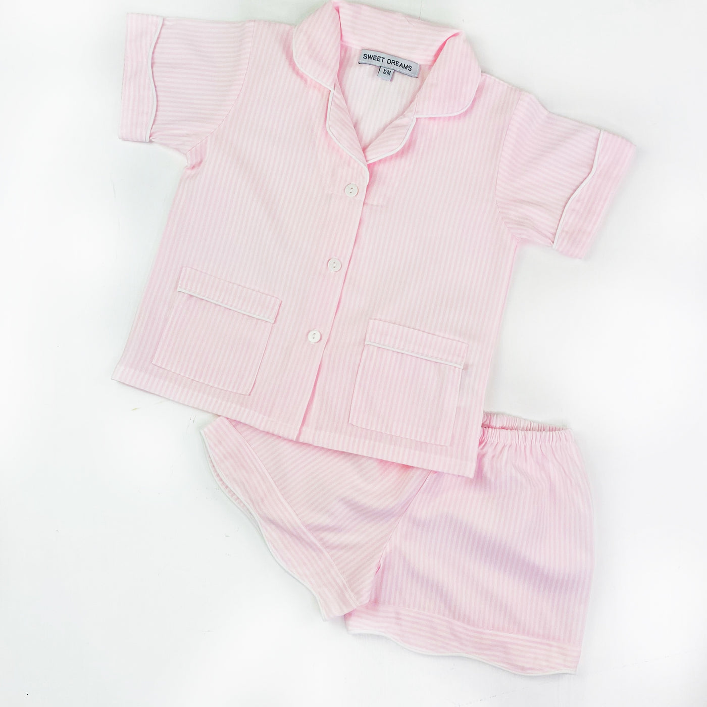 Pink Seersukcer Stripe Short PJ Set for Girls
