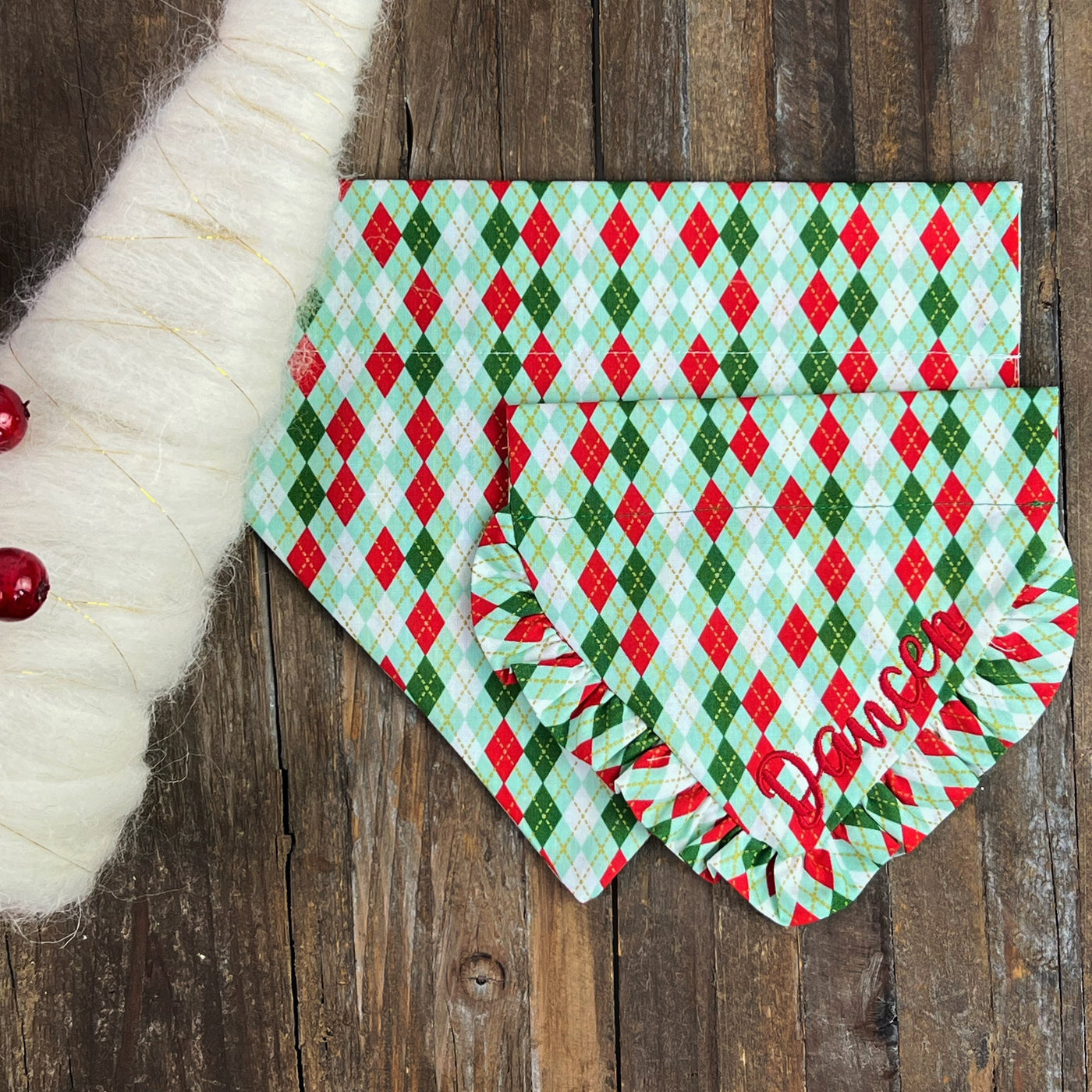 Christmas Red & Green Argyle Dog Bandana - Christmas Collection