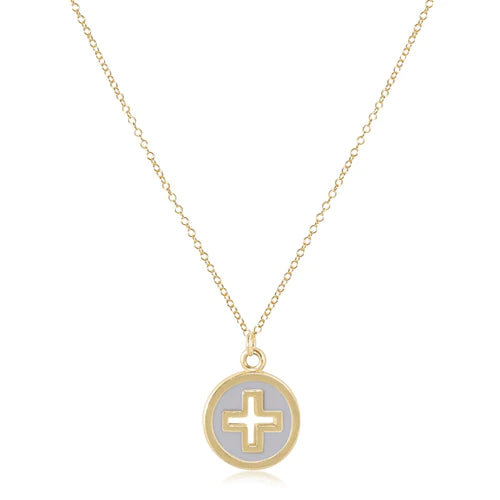 16" NECKLACE GOLD - SIGNATURE CROSS GOLD DISC - GREY