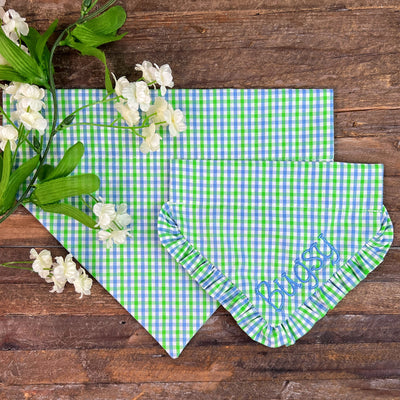 Spring Blue/Green Plaid Dog Bandana