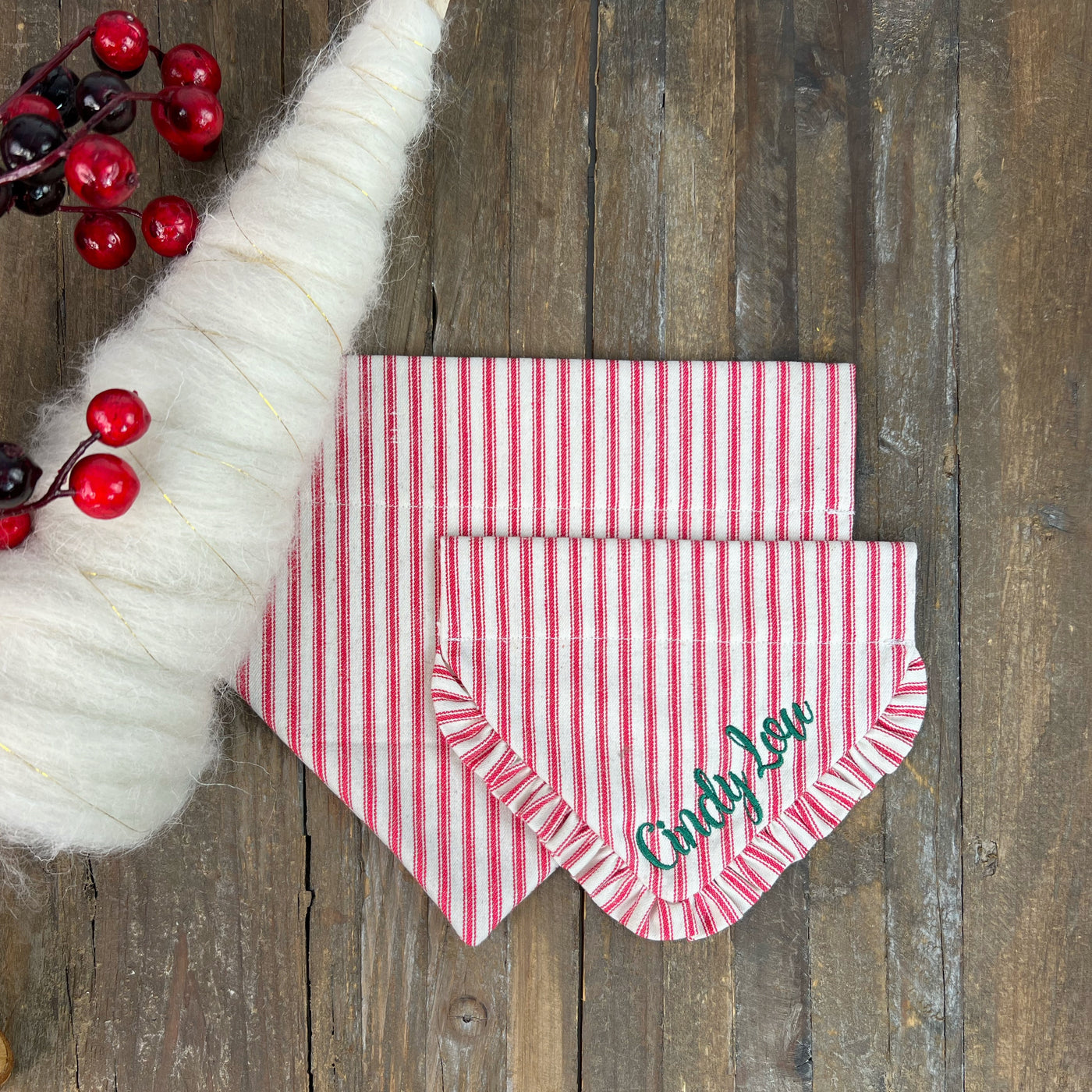 Christmas Ticking Stripe Dog Bandana - Christmas Collection