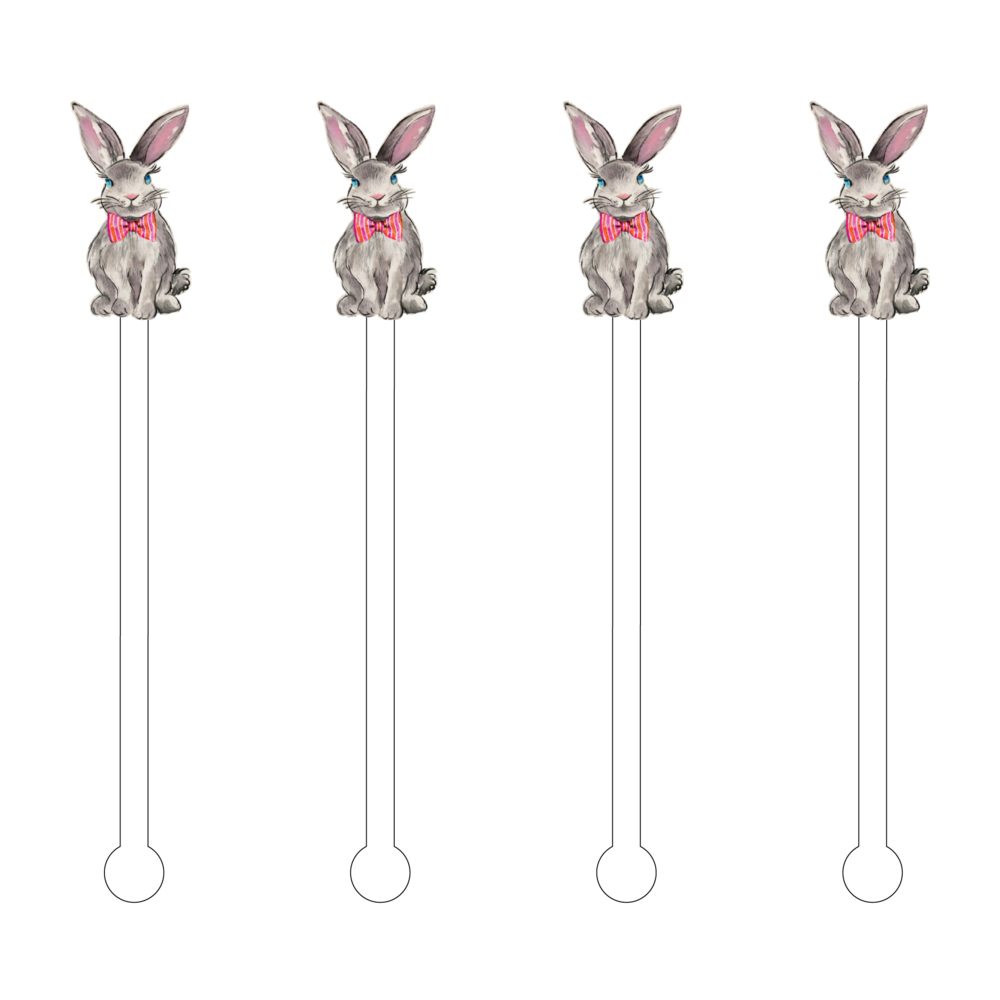 Cute Bunny with Pink Pinstripe Bow Acrylic Sticks