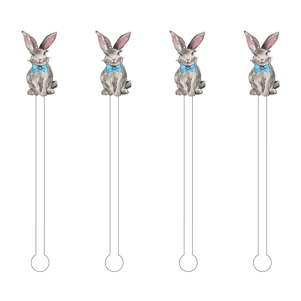 Cute Bunny with Blue Pinstripe Bow Acrylic Sticks