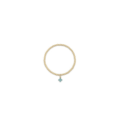 Classic Gold 3mm Bead Bracelet - Signature Cross Small Gold Charm