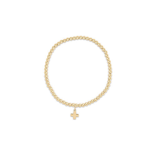 Classic Gold 3mm Bead Bracelet - Signature Cross Small Gold Charm